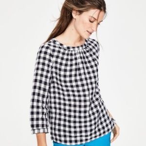 Boden katie gingham button back linen blouse 8